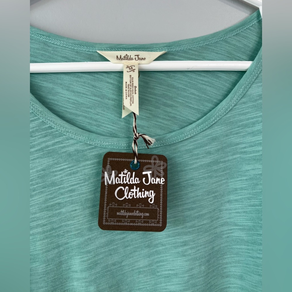 NEW! Matilda Jane 3/4 Sleeve Ruffle Top Misty Teal Women’s Shirt Size Medium - Picture 3 of 7